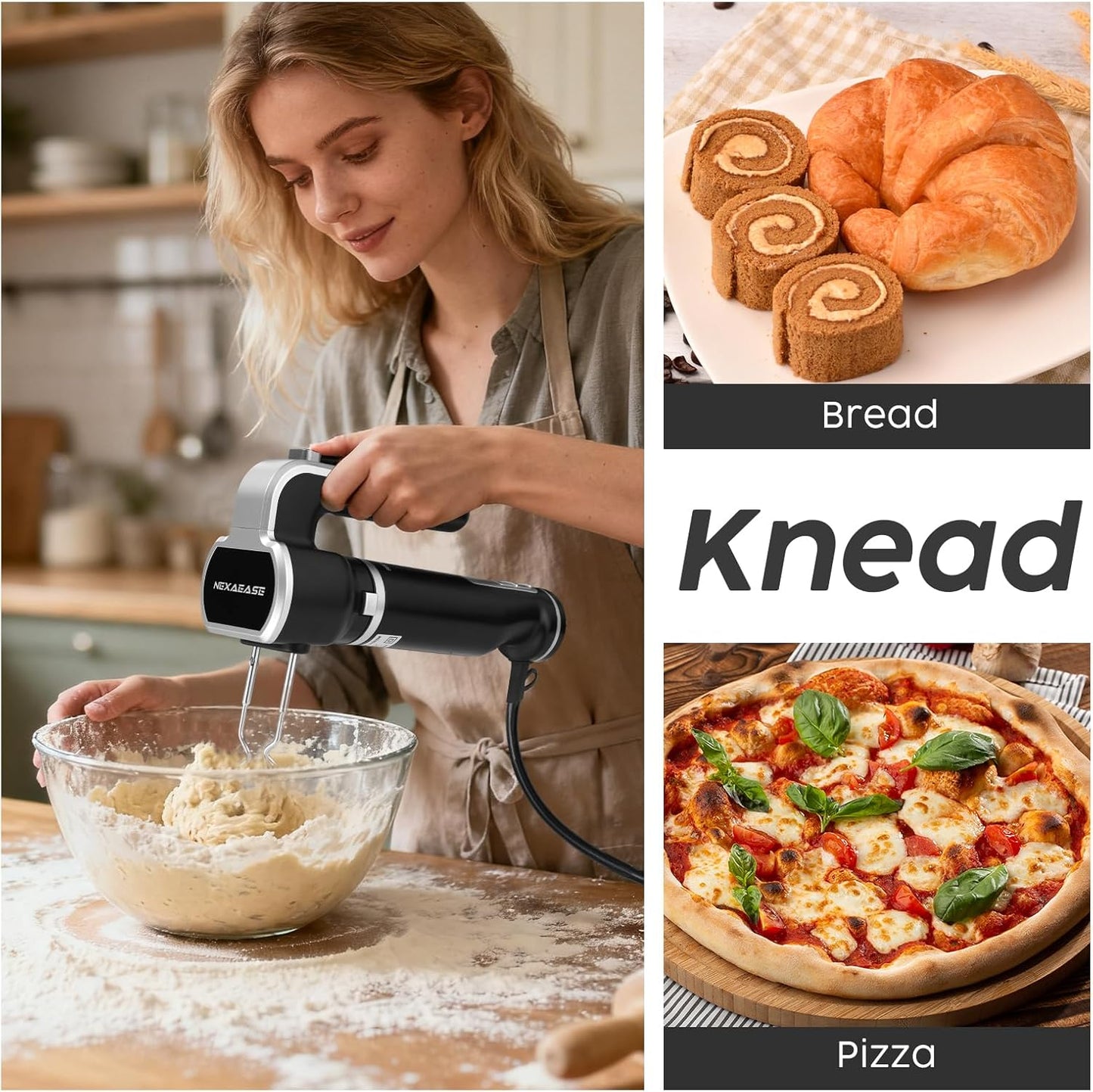 Skiennix 2-In-1 Hand Mixer & Immersion Blender - Portable Electric Handheld Mixer with Beater & Blending Cup for Smoothies, Baby Food, Baking & Soup