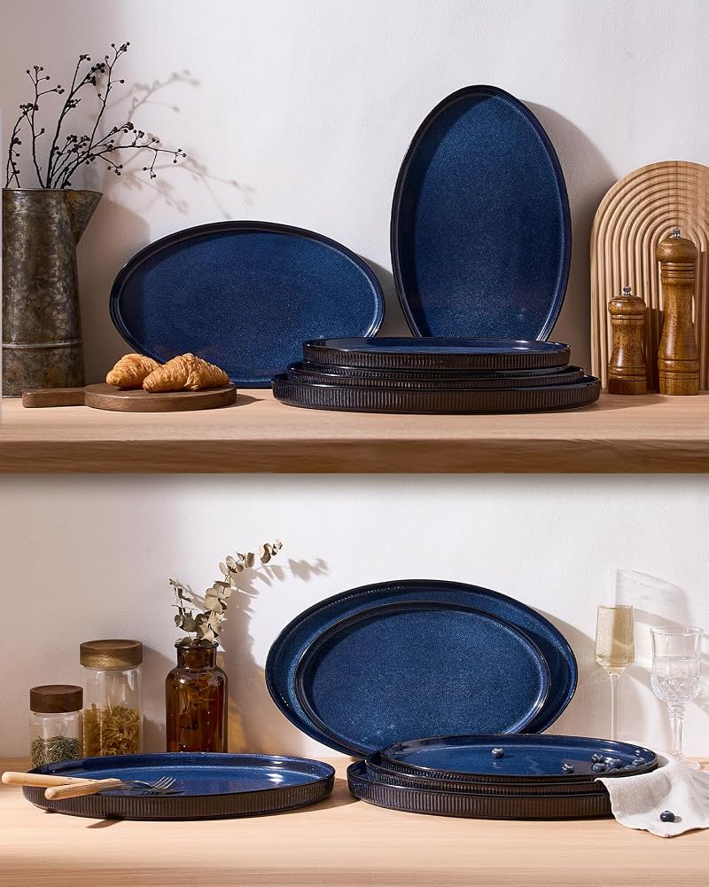 Famiware Nebulas Blue 3-Piece Large Oval Serving Platters Set (16", 14", 12")