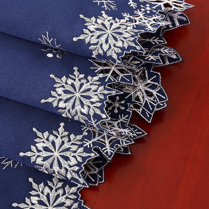 Simhomsen Navy Embroidered Snowflakes Table Runner 14×90 inches – Winter Holiday