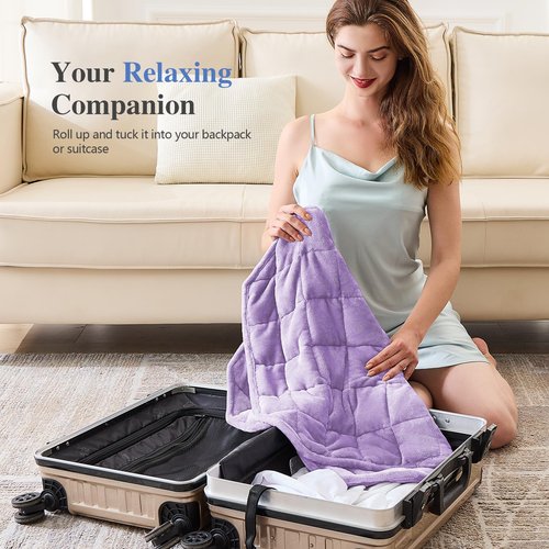 CYMULA Weighted Lap Blanket for Adults-Weighted Lap Pad Blanket for All Seasons (35" x 29" 5lbs, Purple) Travel Office Nap, Small Weighted Blanket for Sleeping