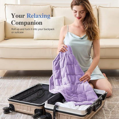 CYMULA Weighted Lap Blanket for Adults-Weighted Lap Pad Blanket for All Seasons (35" x 29" 5lbs, Purple) Travel Office Nap, Small Weighted Blanket for Sleeping