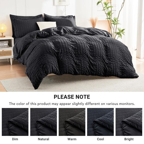 HYMOKEGE Black Twin Comforter Set Seersucker 5 Pieces, All Season Luxury Bed in a Bag for Bedroom, Bedding Set with Comforters, Sheets, Pillowcase & Sham
