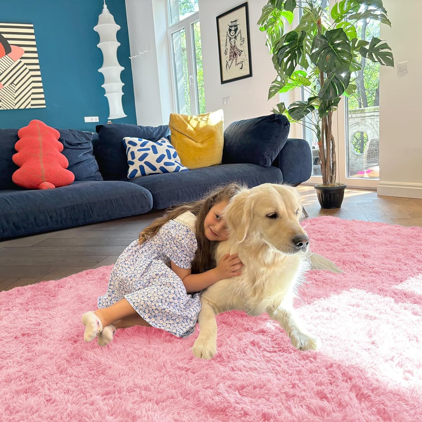 OLANLY Large Area Rug - Soft Fluffy Shaggy Carpet for Living Room & Bedroom | 9x12, Pink