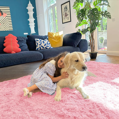OLANLY Runner Rugs - Soft, Machine Washable Shaggy Carpet for Hallway & Bedroom | Pink 2x8 ft
