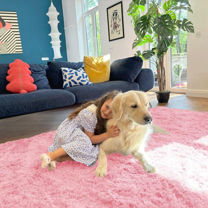 OLANLY 6x9 Machine Washable Large Area Rugs for Living Room, Bedroom, Soft Fluffy Shaggy Bedside Rug, Indoor Floor Carpet for Kids Girls and Boys, Dorms, Nursery, Home Decor Aesthetic, Pink