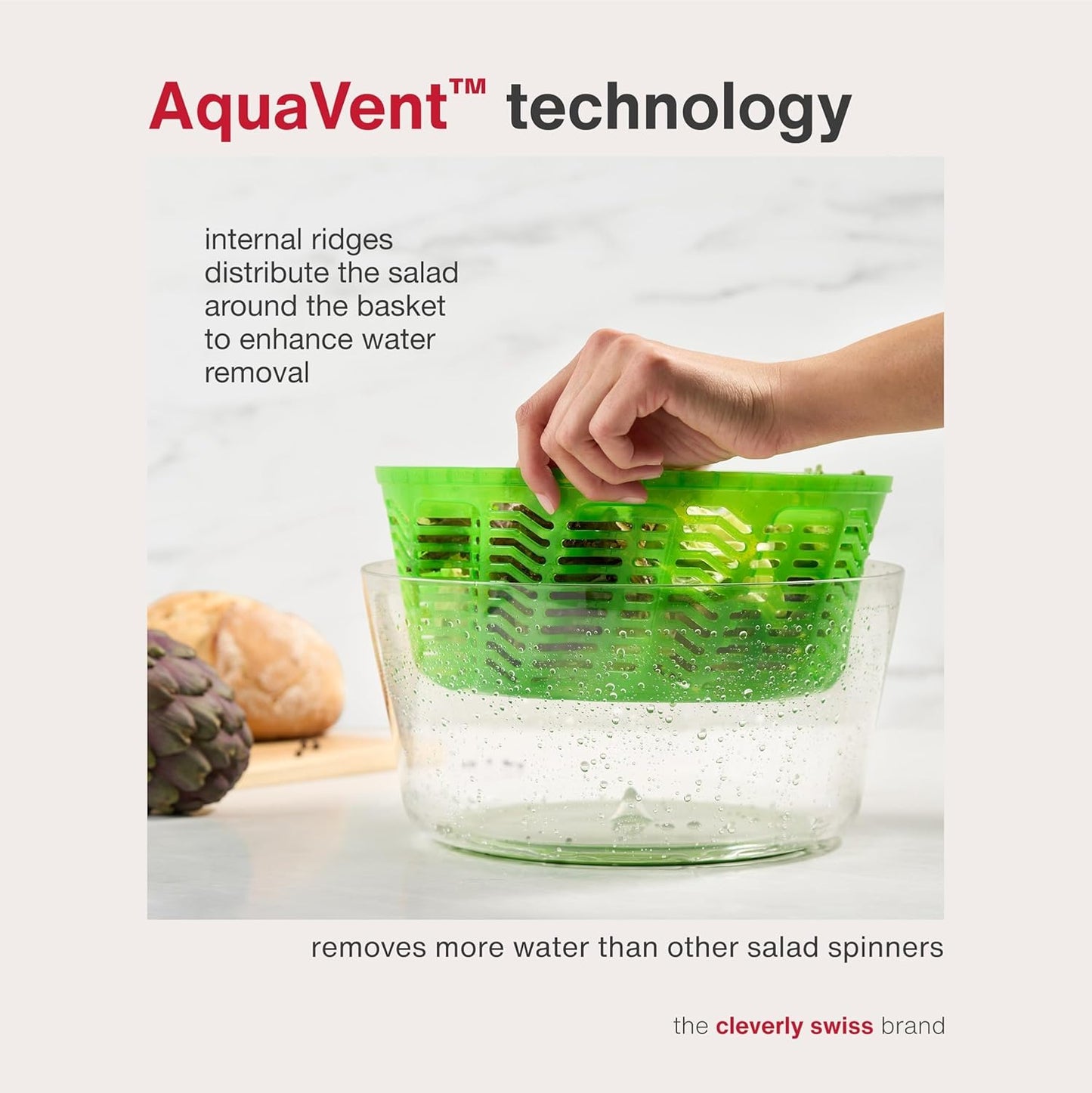 Zyliss Swift Dry Salad Spinner - Large Plastic Lettuce Washer & Dryer - Dishwasher Safe Green Colander
