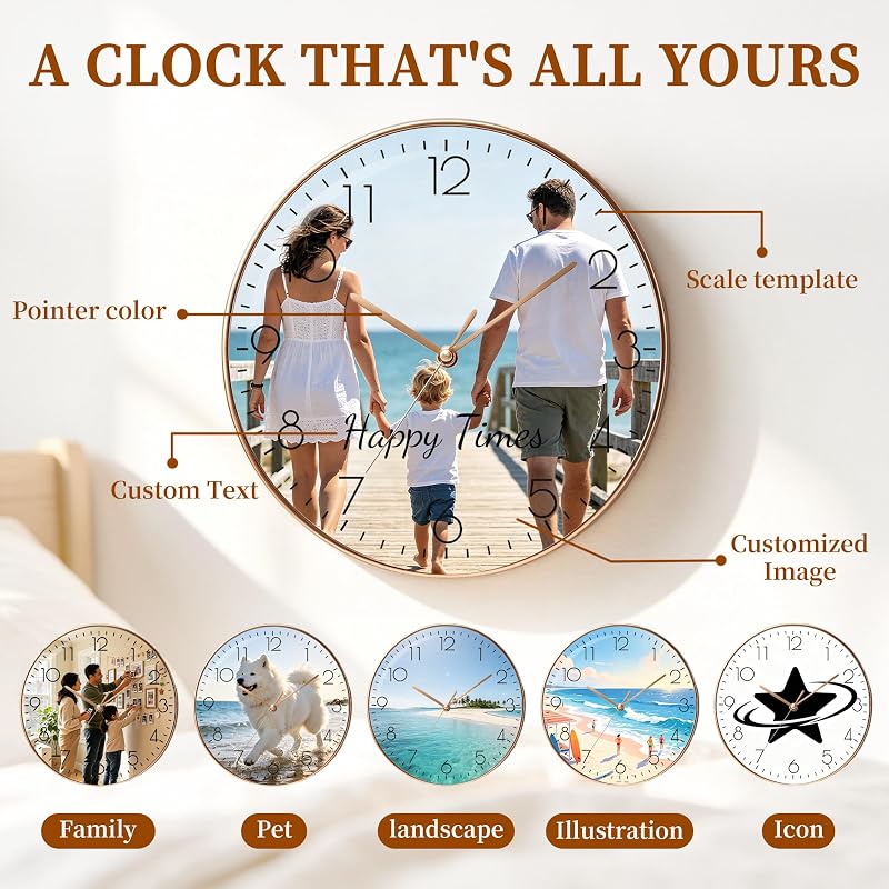 Personalized Photo Clock - Custom Round Wall Clock with Logo, Text & Names