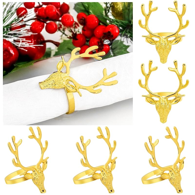 Gin Gle Bells Gold Antler Napkin Rings Set of 12 - Christmas Holiday Table Decor (Variation of THIS listing: Gin Gle Bells - Gold+12)