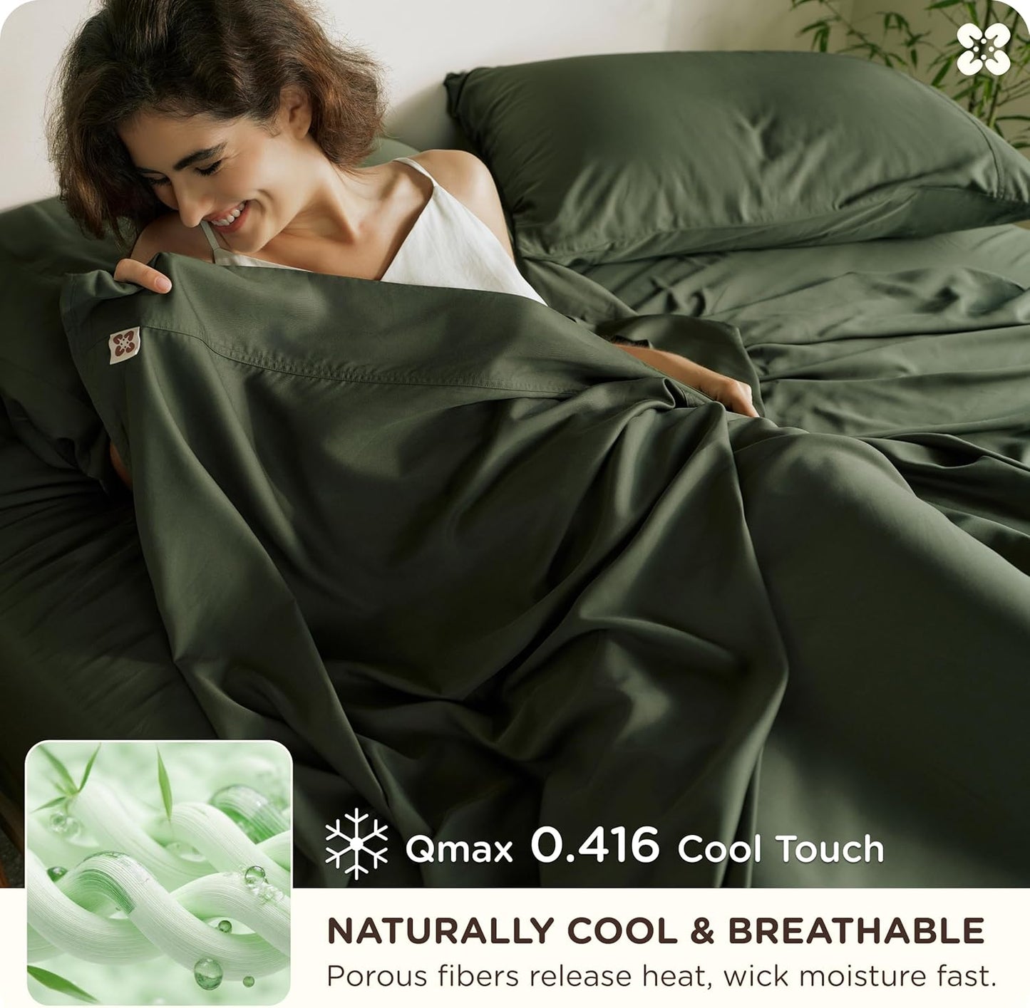 Bedsure Bamboo Viscose Queen Sheet Set - Cooling Luxury Bedsheets for Hot Sleepers | Silky Soft & Oeko-Tex Certified | 18" Deep Pocket [Olive Green]
