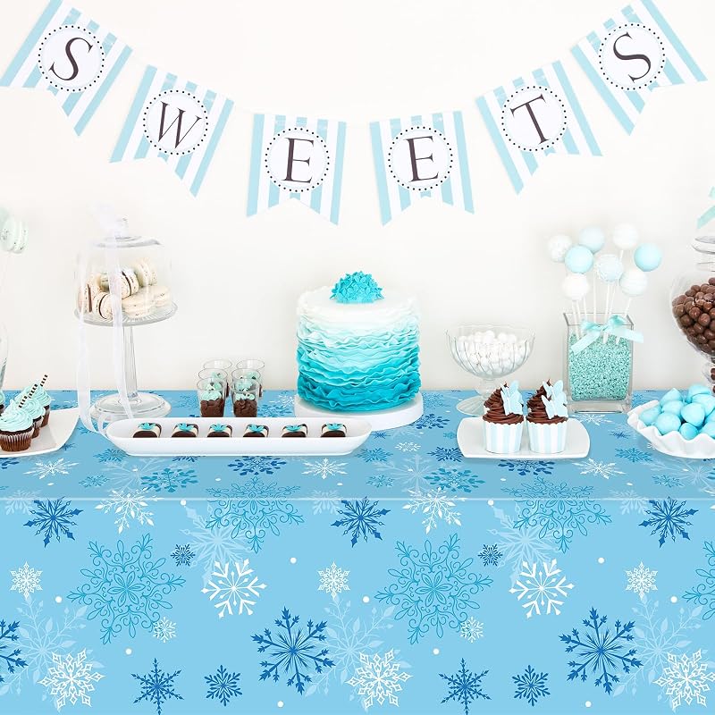 Blue Snowflake Tablecloth 54 x 108 in - 1 Pack, Disposable Plastic