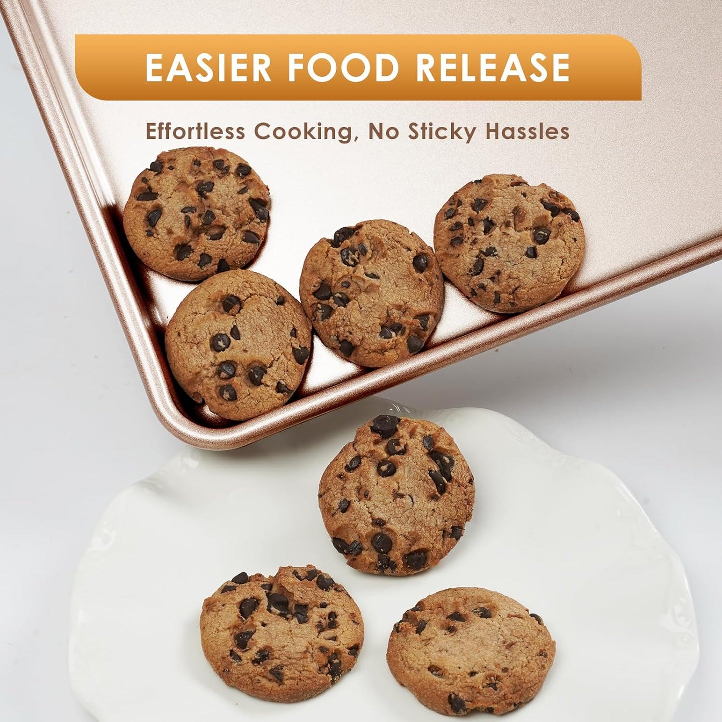 Skiennix Baking Sheet Pan Set of 3 - Nonstick Heavy Duty Cookie Sheets | Easy Clean Rose Gold