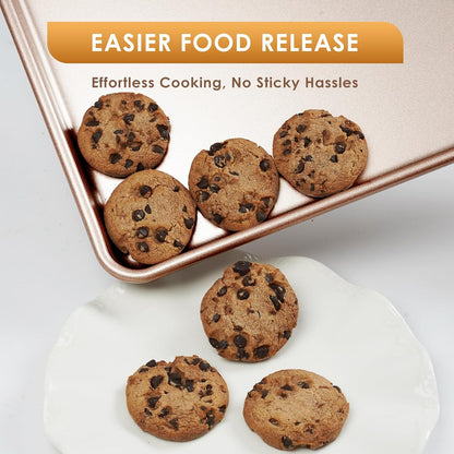 Skiennix Baking Sheet Pan Set of 3 - Nonstick Heavy Duty Cookie Sheets | Easy Clean Rose Gold