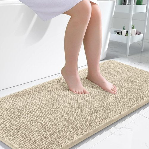 OLANLY Bathroom Rugs 47x24, Extra Soft Absorbent Chenille Bath Rugs, Rubber Backing Quick Dry, Machine Washable Bath Mats for Bathroom Floor, Tub and Shower, Home Decor Accessories, Sand