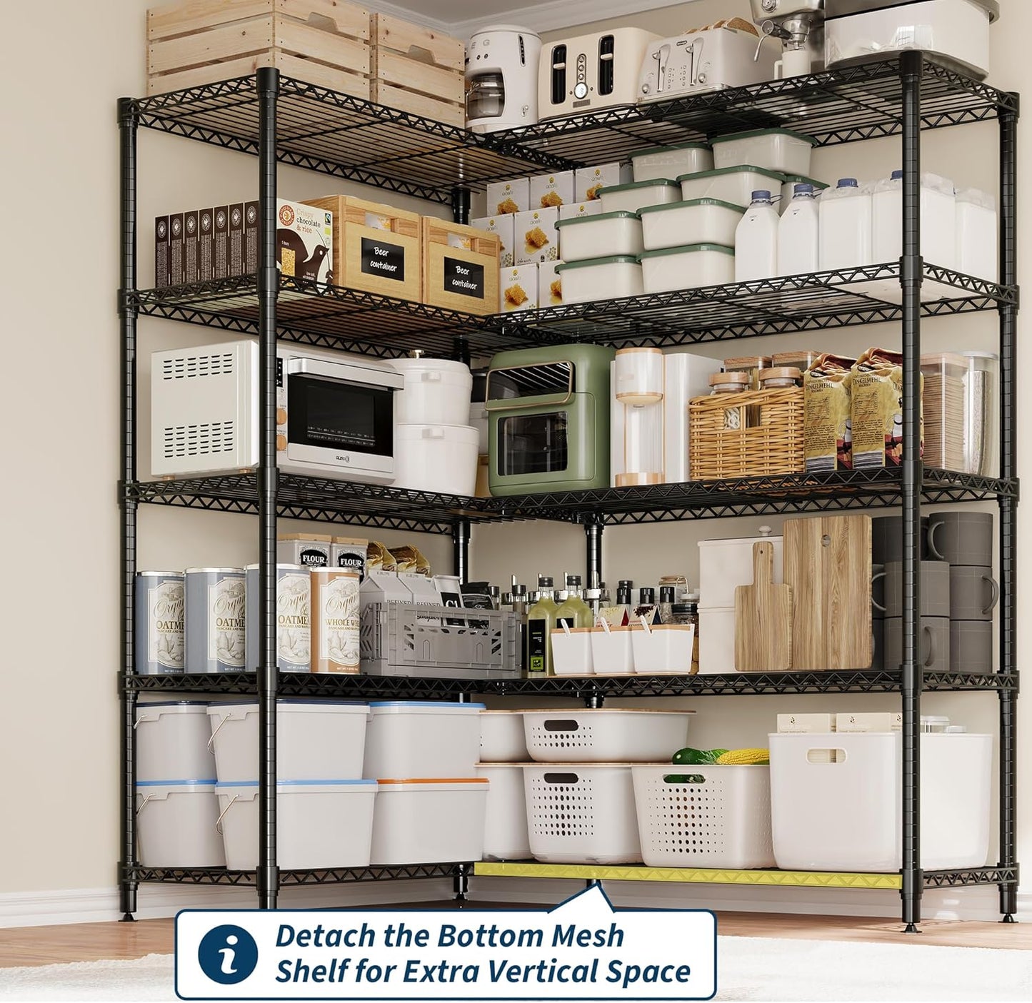Regine Switzerland 5-Tier Metal Storage Shelving Unit - Heavy Duty L-Shaped Kitchen Shelves | 70.5" H x 59" W