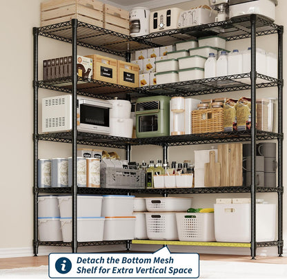 Regine Switzerland 5-Tier Metal Storage Shelving Unit - Heavy Duty L-Shaped Kitchen Shelves | 70.5" H x 59" W