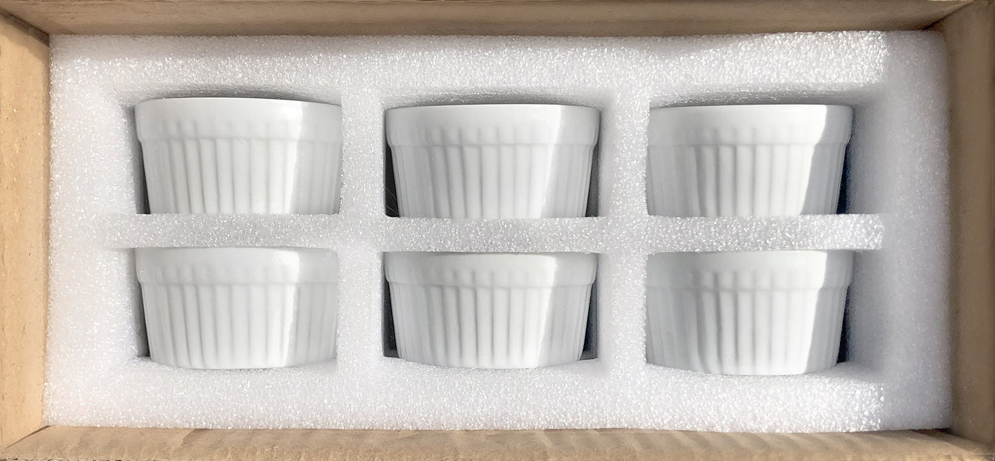 Furmaware Set of 6 Ceramic Ramekins - Non-Toxic Classic White Porcelain Custard Cups - Oven Safe Ramekins, for Baking and Serving Single Servings of Desserts, Dips, and Snacks - (3 oz)