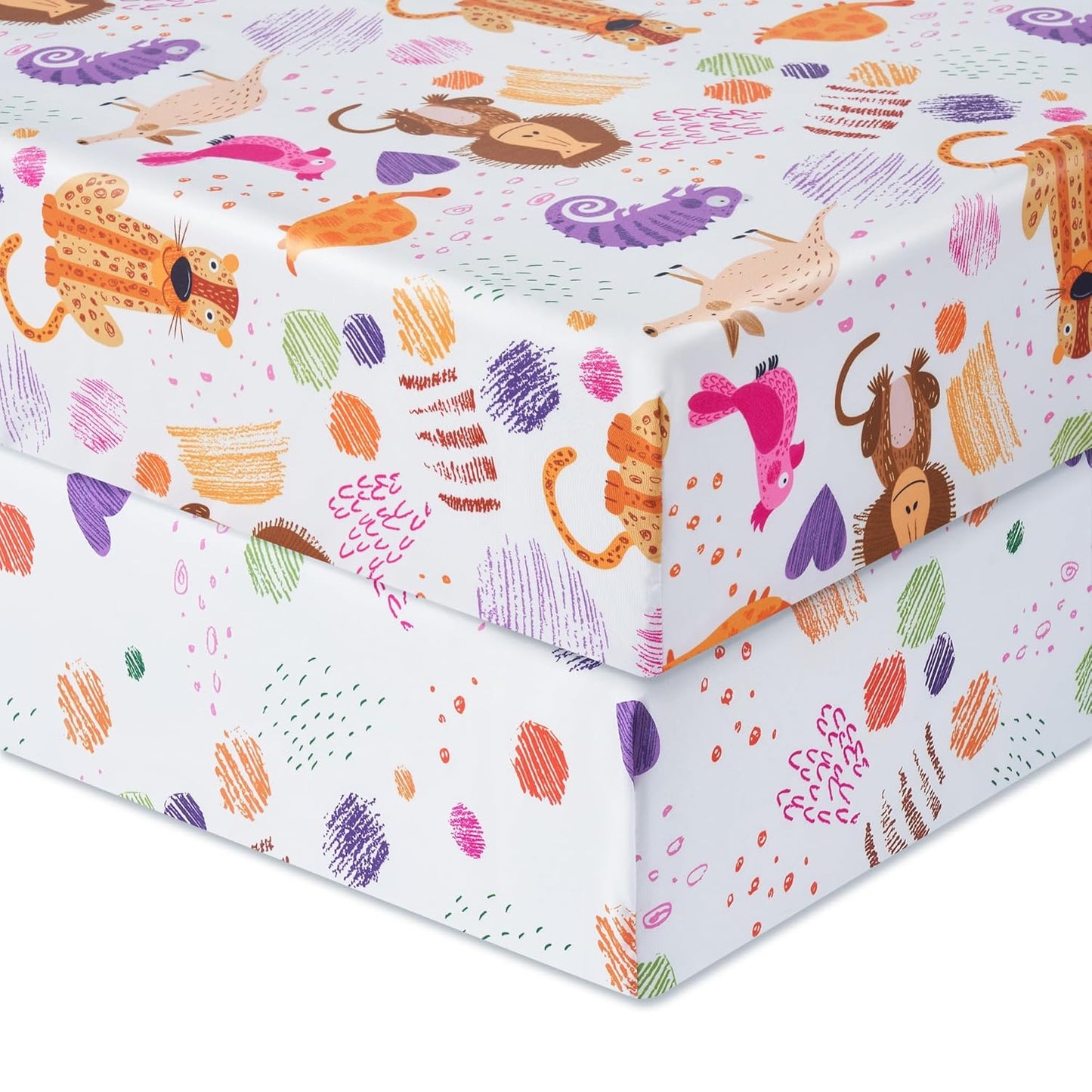 TILLYOU Baby Crib Sheets - Super Soft Toddler Bed Sheets | 2 Pack for Standard Crib Mattress 28x52in, Animal Graffiti