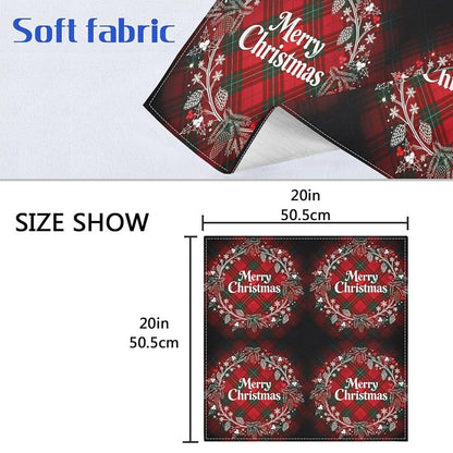 Christmas Monogram Wreath Plaid Cloth Napkins Set of 6, 20 x 20 in, Washable Polyester