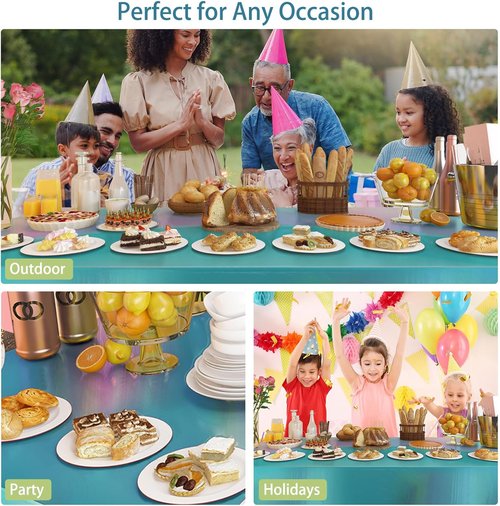 4 Pack Iridescent Plastic Tablecloths - Sparkly Foil Disposable Covers for Rectangle Tables | 54 x 108 Inch