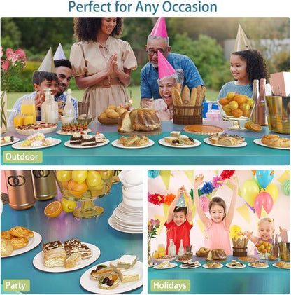 4 Pack Iridescent Plastic Tablecloths - Sparkly Foil Disposable Covers for Rectangle Tables | 54 x 108 Inch