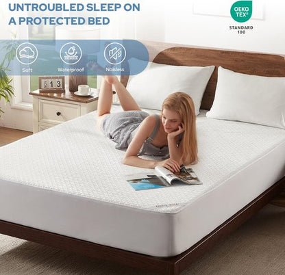 BEDLORE Twin Mattress Protector - Waterproof Noiseless Cover with Stretchable Pockets | Soft & Breathable, Machine Washable (White)