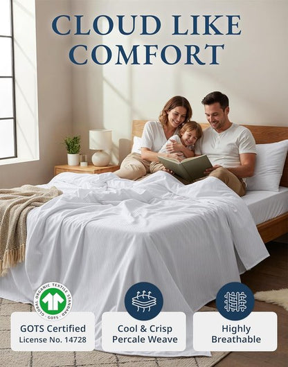 LANE LINEN 100% Organic Cotton Twin Sheets - Soft & Comfy Classic Ticking Stripe Print | Fade Resistant & Naturally Cooling