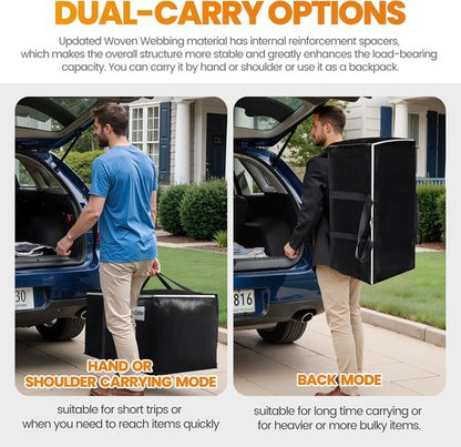 Heavy-Duty Moving Bags by [Brand Name] - Extra Capacity Storage Totes with Backpack Straps | 6 Pack, Black