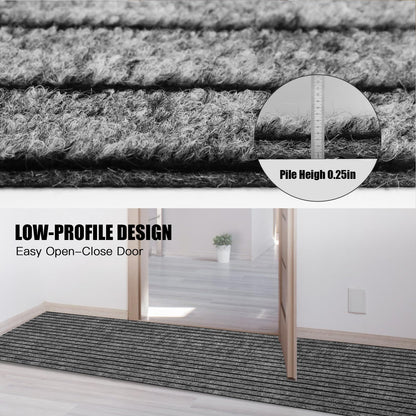 Runner Rug 2' x 6' Outdoor/Indoor, Rug with Natural Rubber Backing Non Slip for Hallway, Kitchen, Patio, Laundry, RV, Entryway, Garage, Bathroom, Area Rug Carpet, Grey Strip, Custom Size