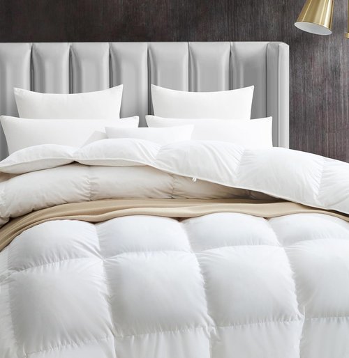 Maple&Stone Queen Size Feather Down Comforter - Ultra Soft All-Season White Duvet Insert | 100% Cotton, 90 x 90 Inches