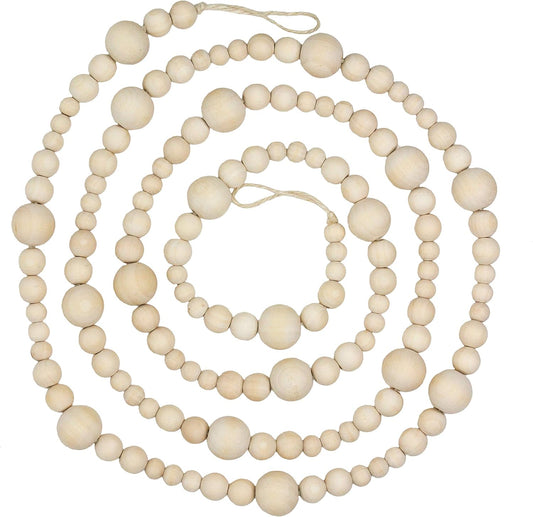 Skiennix 7ft Wood Bead Garland - Rustic Farmhouse Home Decor for Holiday & Christmas | Boho Wall Hanging