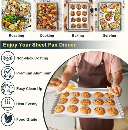 Wildone Baking Sheet Set - Commercial Quality Nonstick Aluminum Pans with Cooling Racks | Heavy Duty Half Sheet Size
