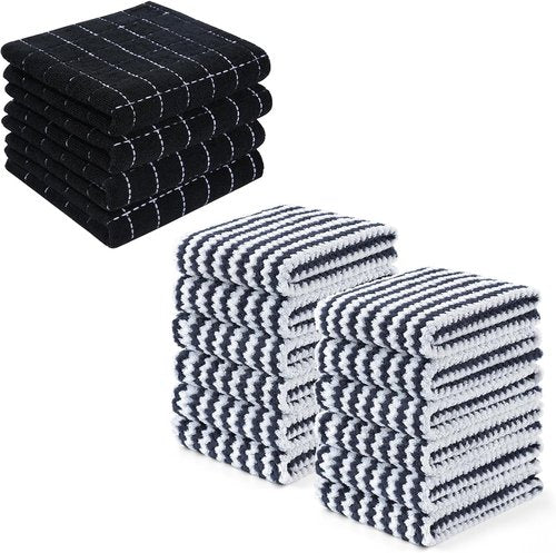 Homaxy Kitchen Towels - 100% Cotton Terry & Wavy Coral Velvet | Soft, Super Absorbent, 4 & 12 Pack