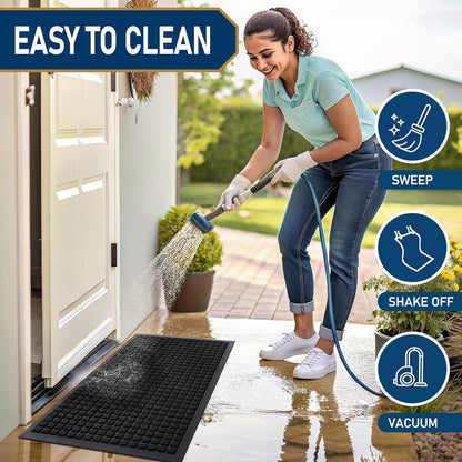 Smiry Heavy Duty Front Door Mat - Non-Slip Natural Rubber Doormat, Easy Clean, 35x23 Inch, Black