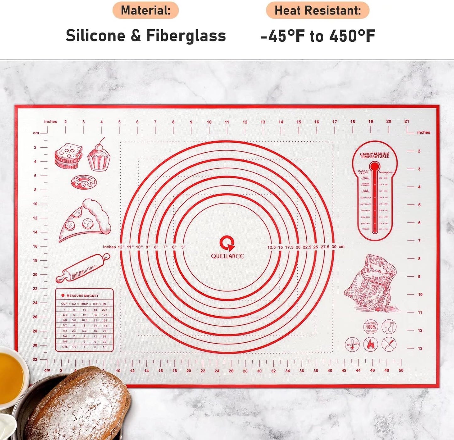 Skiennix Silicone Pastry Baking Mat - Large 16x24 Inch Non-Stick Rolling Sheet for Cookies & Pizza