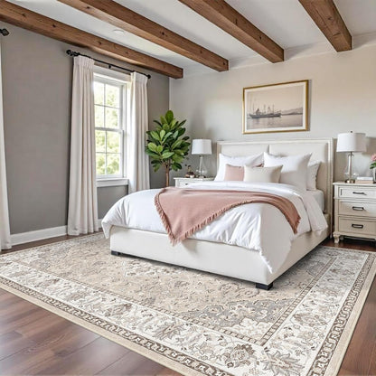 Skiennix 8x10 Living Room Rug - Washable Oriental Stain Resistant Carpet | Ultra Soft Non-Slip Beige Mat for Home Decor