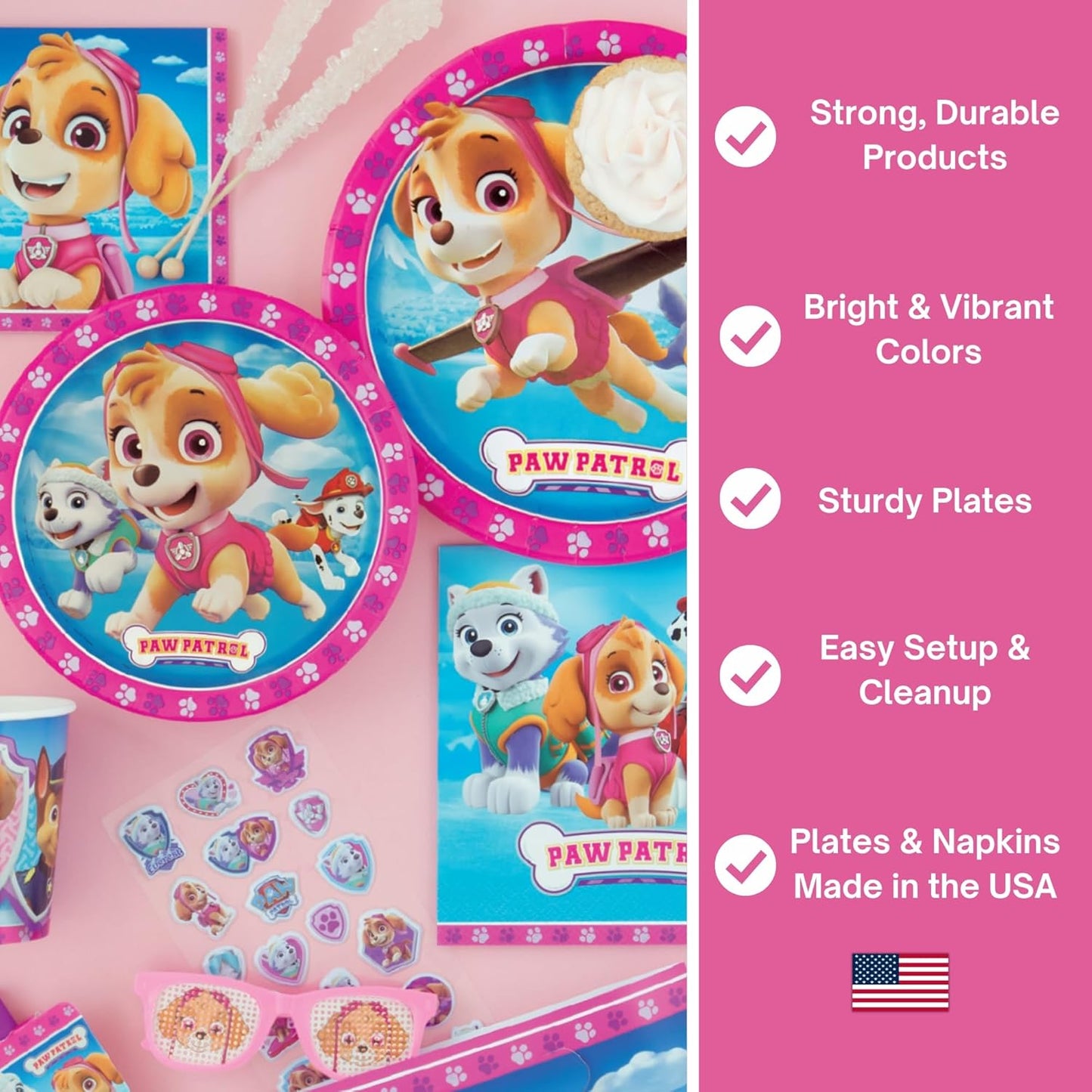 Skye Paw Patrol Birthday Decorations - Complete Party Set for 16 | 32 Plates, Napkins, Banner & More