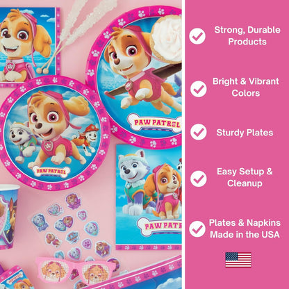 Skye Paw Patrol Birthday Decorations - Complete Party Set for 16 | 32 Plates, Napkins, Banner & More