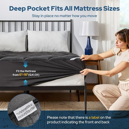 BEDLORE Waterproof Queen Mattress Pad - Quilted Fitted Topper with Deep Pocket, Breathable & Noiseless