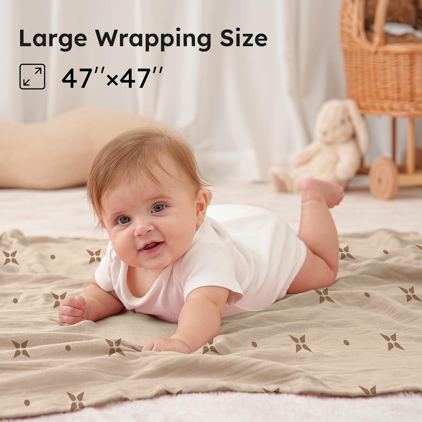 Yoofoss Organic Muslin Swaddle Blanket - Soft & Breathable 47 x 47 Inches for Newborns | Baby Essentials