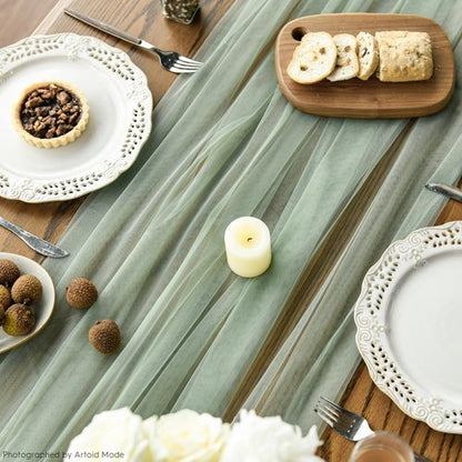 Artoid Mode Sage Green Gauze Table Runner - 120 Inch Sheer Decor for Weddings & Parties