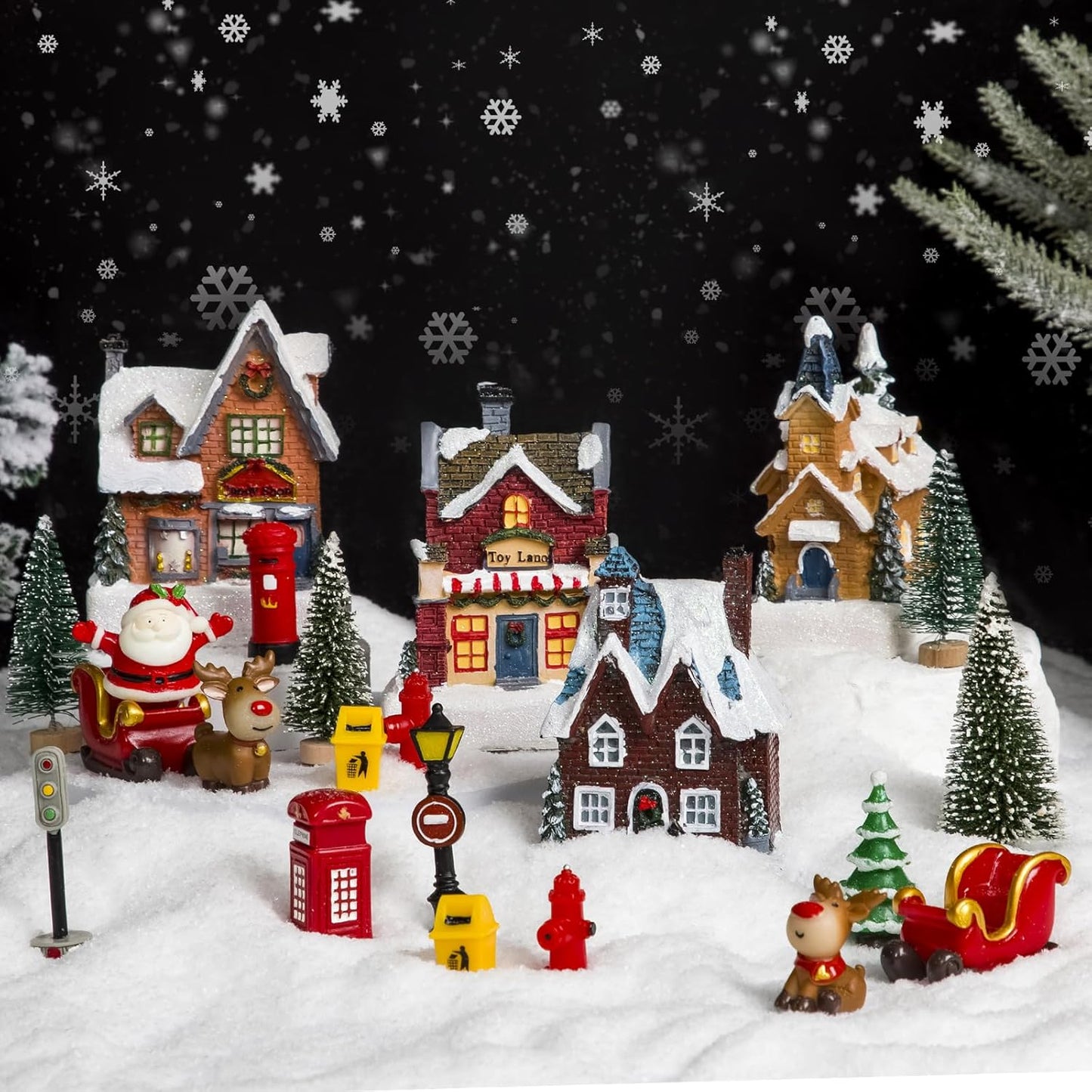 Skiennix Christmas Village Set - LED Light-Up Resin Houses for Festive Indoor Decor | Holiday Scene Collection