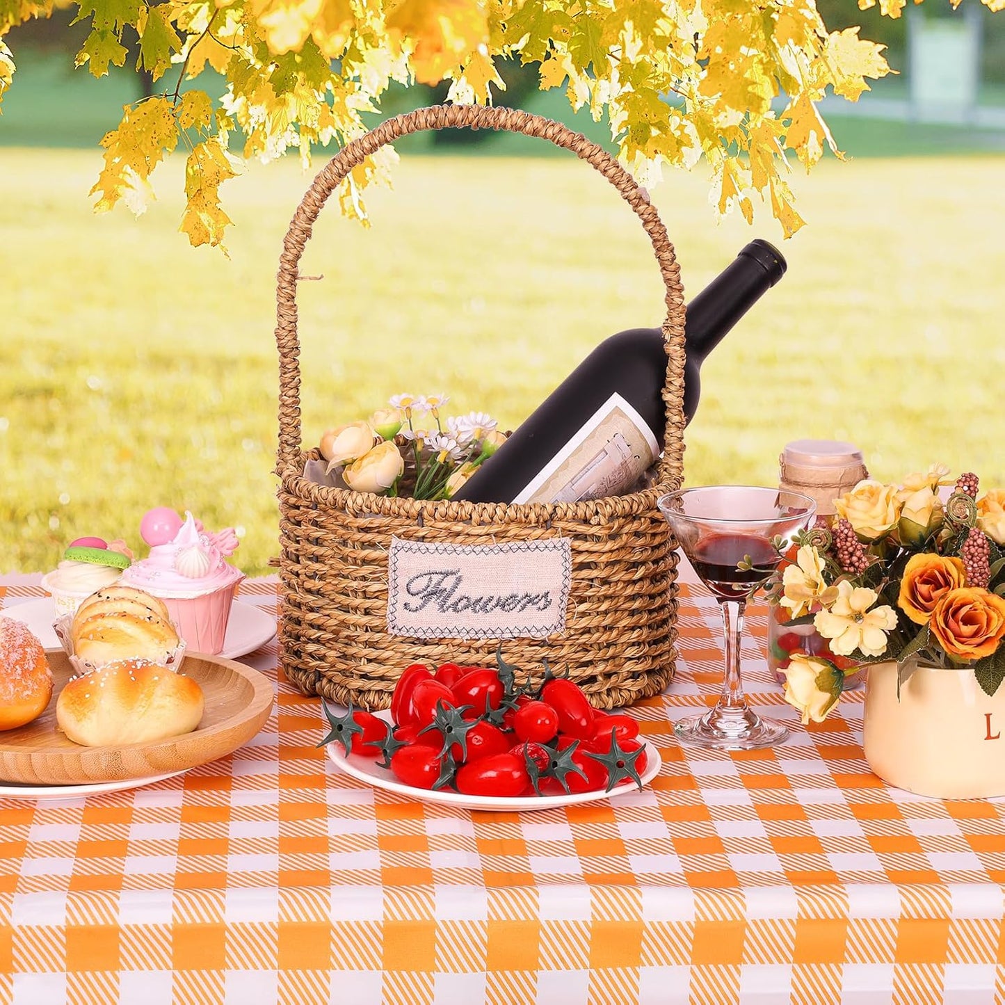 Regine Switzerland 12 Pack Orange Gingham Tablecloths - 54 x 108 Inch Waterproof Disposable Covers for Parties & Picnics
