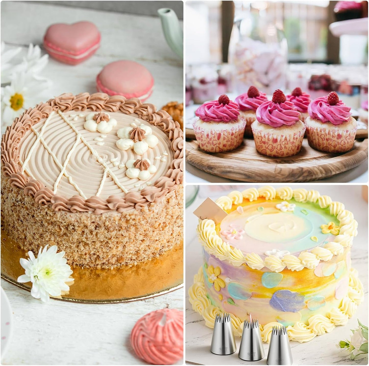 Skiennix Piping Bags and Tips Set - Reusable Cake Decorating Supplies with 24 Icing Tips & Scrapers