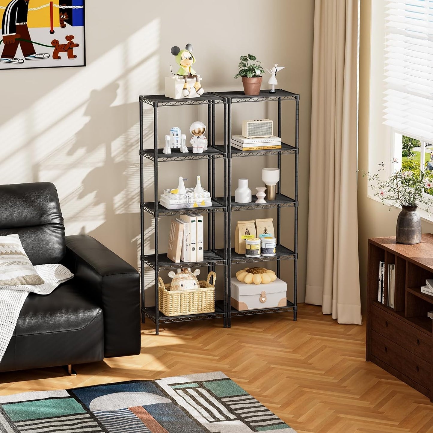 SINGAYE Metal Shelves - Adjustable Wire Shelving Unit for Kitchen, Laundry & Bathroom | 10" D x 16" W x 55" H - Black