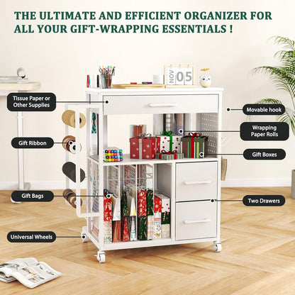 Wrapping Paper Storage Cart by [Brand Name] - Upgraded Rolling Organizer with Silent Wheels | Craft Storage for Gift Wrap, Ribbons & Bags