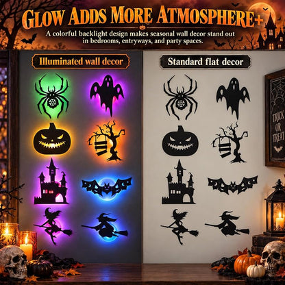 Halloween LED Wall Decor Lights 3D Bat Silhouettes – 24 Pcs Halloween Silhouette Set