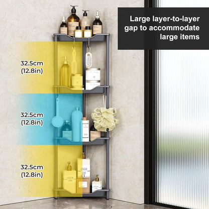 Orimade Rustproof 4-Tier Corner Shower Caddy Organizer - Durable Plastic & Metal, Black | 10.8 x 10.8 x 44.6 Inches