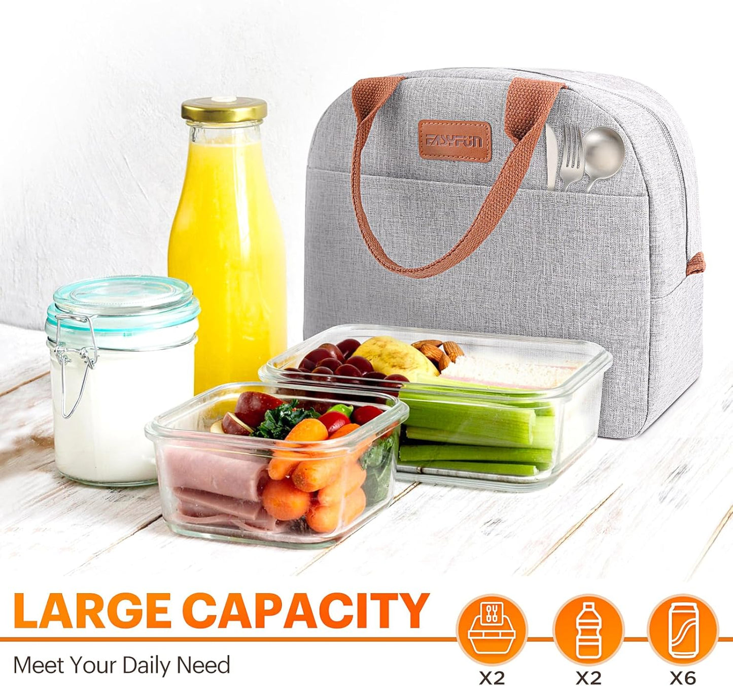 Skiennix Insulated Lunch Bag - Leakproof Cooler Tote for Adults | High Capacity, Reusable, Grey