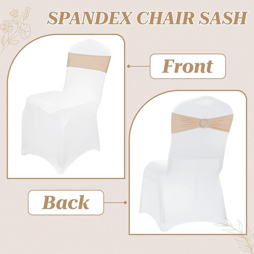 MDS Spandex Chair Sashes - Premium Stretch Covers with Buckle Slider for Weddings & Events | 10-Pack - Champagne Gold