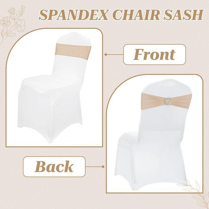 MDS Spandex Chair Sashes - Premium Stretch Covers with Buckle Slider for Weddings & Events | 10-Pack - Champagne Gold